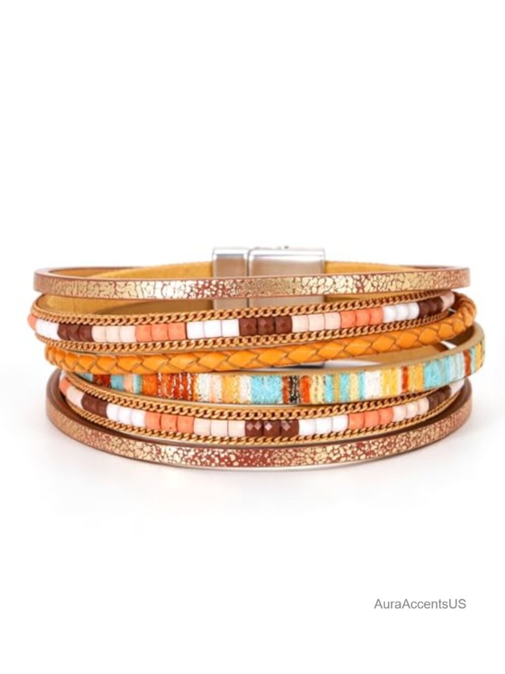 Faux Leather Wrap Bracelet Women Boho Layered Cuff Clasp